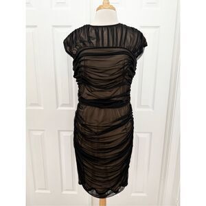 Tadashi Shoji Womens Black Nude Illusion Ruched Mesh Sheath Dress Size XL